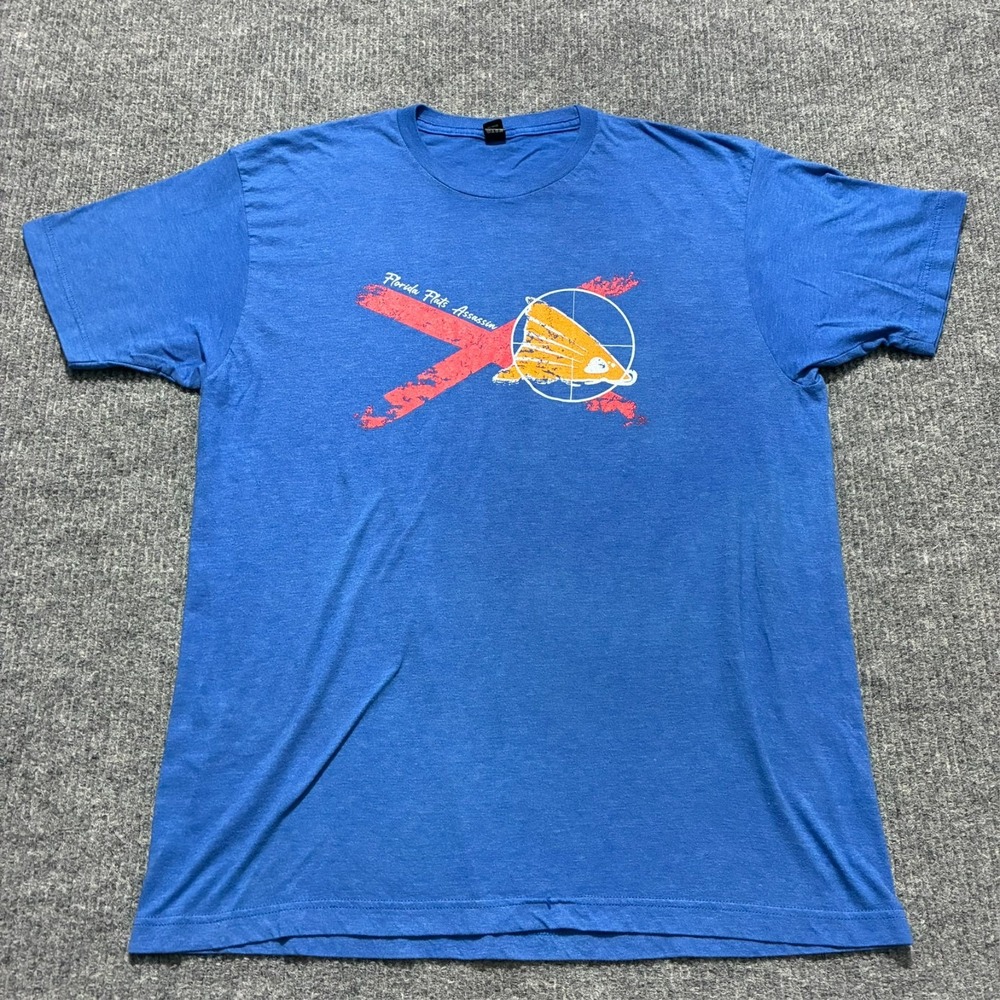 Florida Flats Assassin Graphic Mens T-Shirt Size XL Blue Pre-Shrunk Short Sleeve